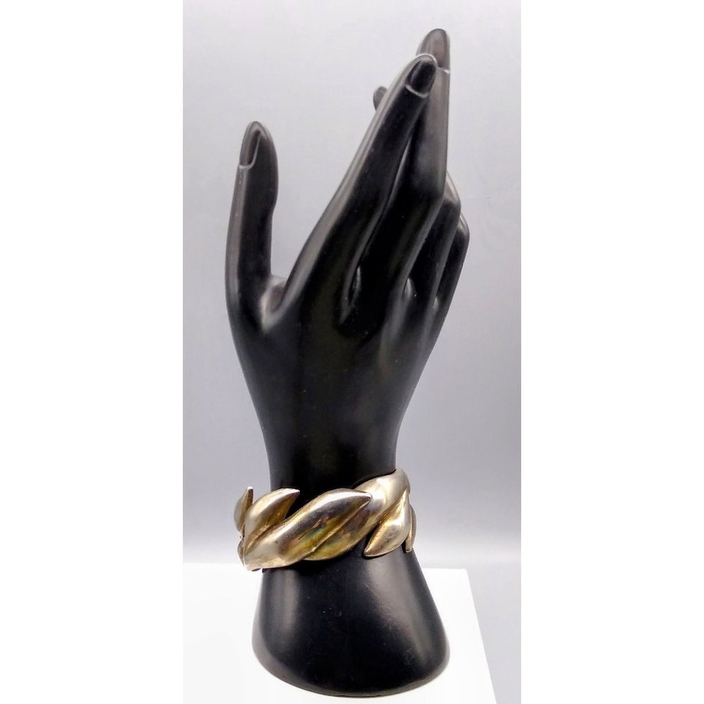 Chunky Retro Clamper Bracelet, Silver Tone Brutalist, Vintage Hinged Bangle